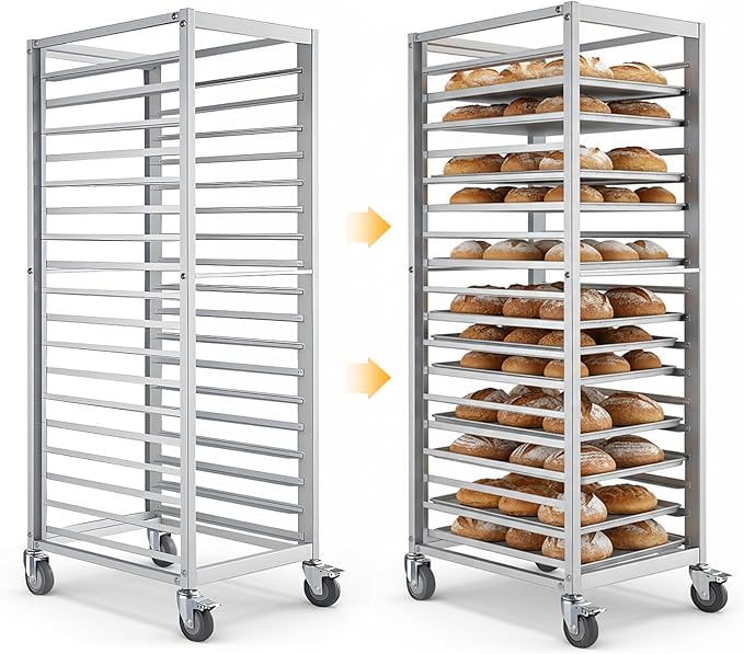 H Bun Pan Rack 18 Tier with Wheels Commercial Bakery Racking of Aluminum for Full &amp Half Sheet - Kitchen Restaurant Cafeteria Pizzeria Hotel and Home