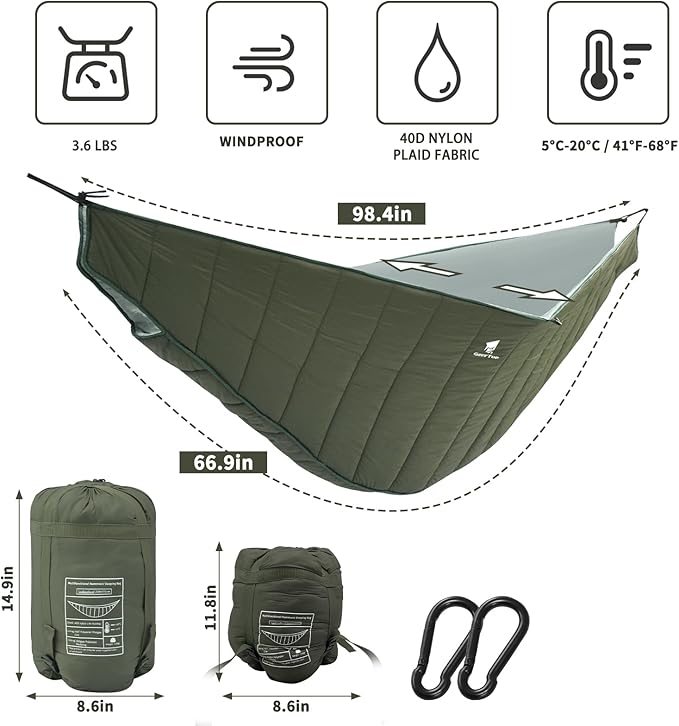 GEERTOP Ultralight Double Hammock Underquilt Full Length Warm Camping Quilt All Season for Outdoor Backpacking Hiking Travel