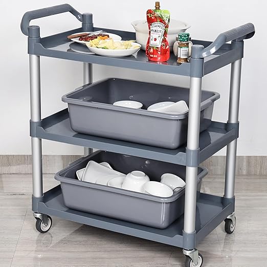 4 Pack Grey Commercial Bus Tubs 22 L Plastic Bus Box Rectangular Utility Bus Trays