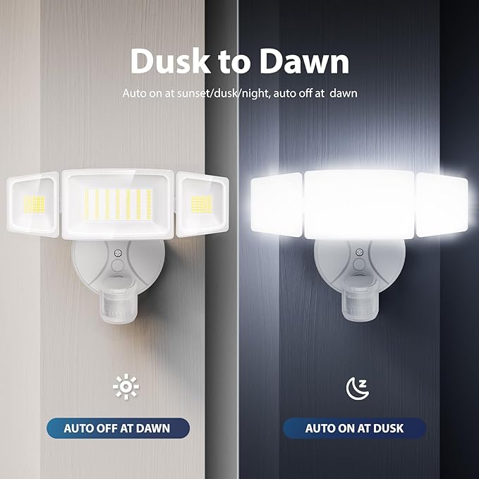 Onforu 75W LED Flood Light Motion Sensor Outdoor 7000lm Dusk to Dawn Flood Light Security Light with Three Head IP65 Waterproof Exterior Floodlight 6500k Wall Light for Entryway Stairs Yard Garage