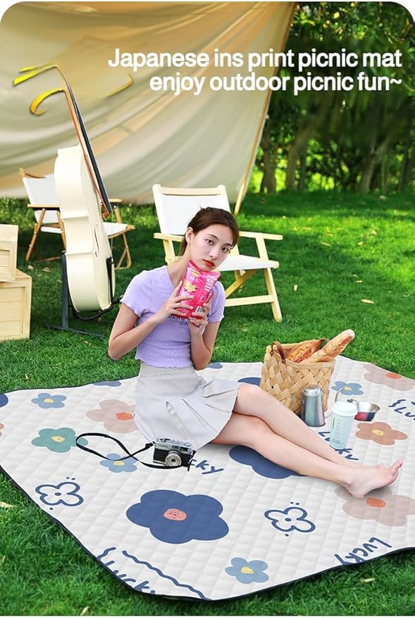 lilaBelle] Thick Picnic Mat【Waterproof Camping Blanket】 Oxford Cloth with PVC Backing Portable Outdoor Cover for BBQ Spring Outing Festival Beach Party Essentials Style H