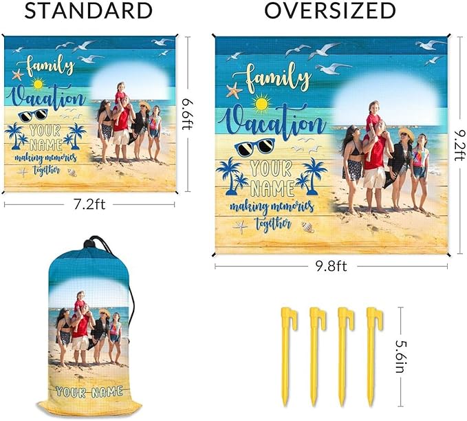 Personalized Beach Blanket Sandproof Waterproof - Outdoor Picnic Mat 78'' x 86'' for 4-6 Adults - Custom Beach Essentials with Photo for Travel Camping Hiking