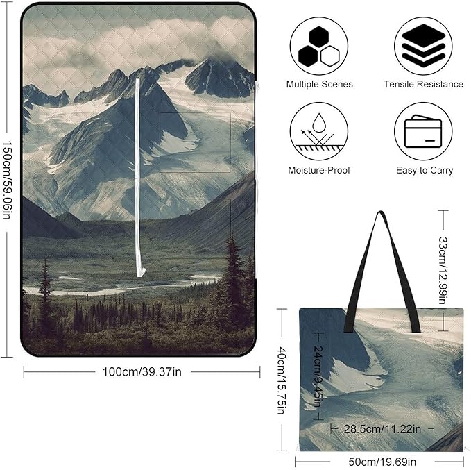 Zipper Alaska Mountains Style Picnic Mat Suitable for Travel Camping Park Or Home Use
