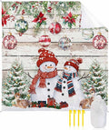 Beach Blanket Waterproof Sandproof OversizedChristmas Snowman Pine Tree Reindeer Beach Mat with Corner Stakes Sand PocketsPoinsettia Bell Wood Grain Picnic Mat for Travel Camping Hiking95x80In