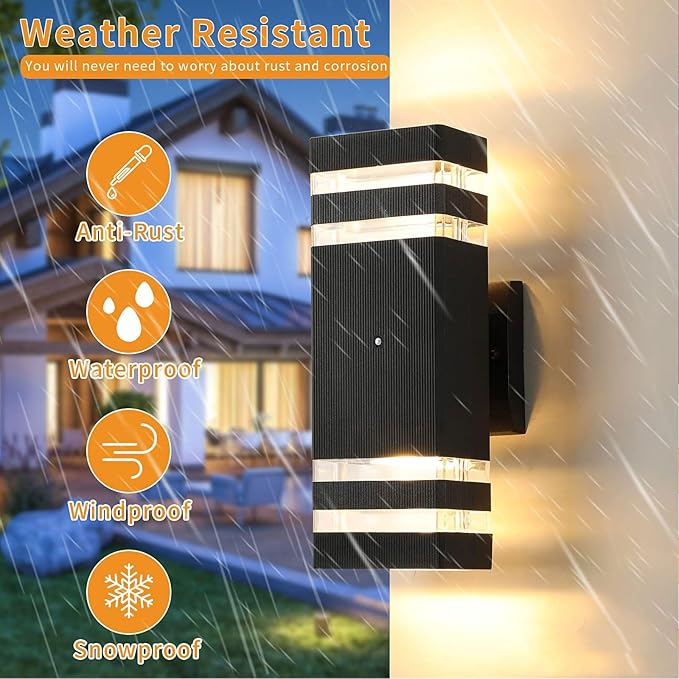 tewei 4 Pack Dusk to Dawn Outdoor Wall Lights Modern Exterior Light Fixture 2-Layer Black Outside Lights for House IP65 Waterproof Up and Down Outdoor Sconces Wall Lighting for Garage Porch 3000K