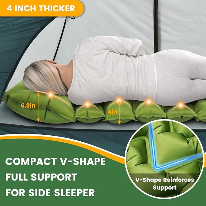 Double Sleeping Pad - Ultralight 4 Camp Mat with Integrated Foot Pump &amp Pillow for Effortless Camping Backpacking &amp Travel Comfort Camping Essentials