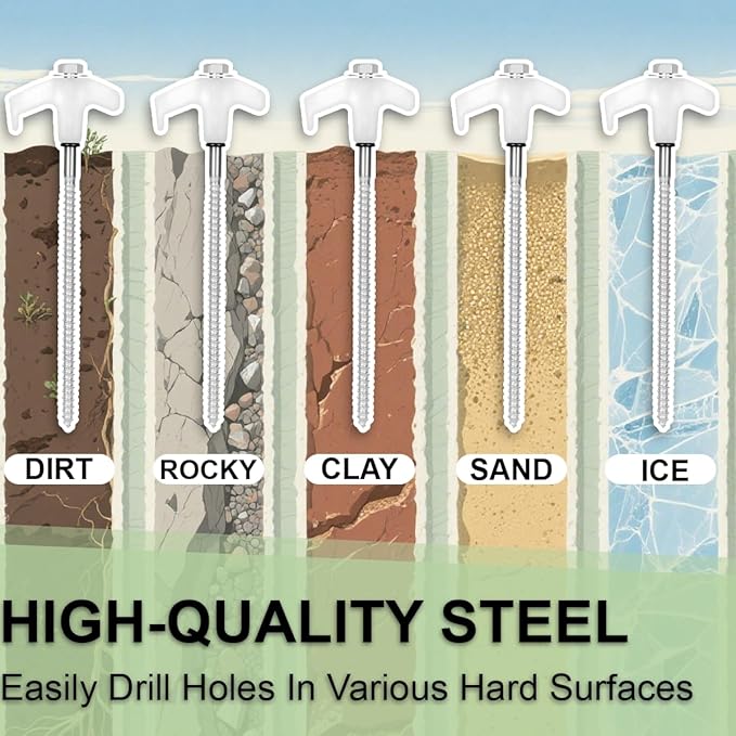 12 Pack 8 Inch Screw in Tent Stakes Heavy Duty Ground Anchors Screw in with Grow in The Dark Heads Camping Stakes Metal Threaded Tent Spikes with Hex Head Driver &amp Storage Box