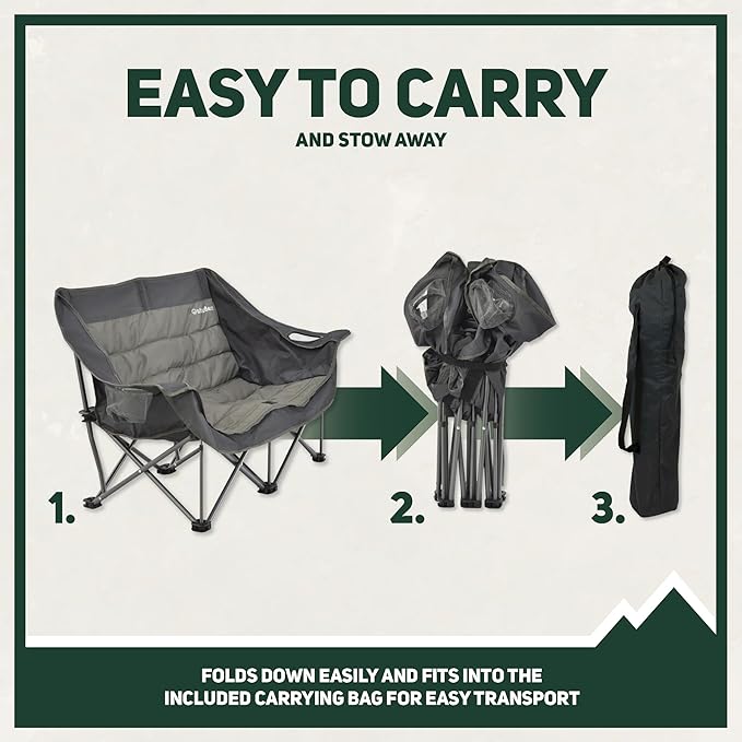 OUTSIDER Love seat Padded Lounge Chair Oversized Folding Camping Sofa Low Seat Double Camping Chair Portable Outdoor Loveseat Supports 500 lbs for Beach Tailgating RV Sports Patio