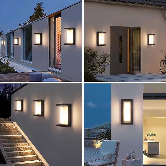 24W Outdoor Porch Light15%-100% Dimmable Outdoor Wall Lights3000K/4000K/6500K Adjustable Outdoor Modern Wall Sconce LightsWaterproof Exterior Wall Lighting2160LM Indoor Wall Sconce 4 Pack