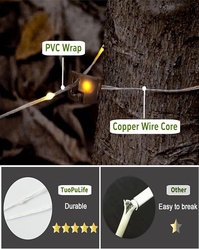 Solar Camping String Lights 39.4 FT Fairy String Light 4 in 1 Portable Waterproof Camp Lamp with 8 Lighting Modes Hanging Rechargeable Tent Lantern for Christmas Decorations Patio Party Essentials