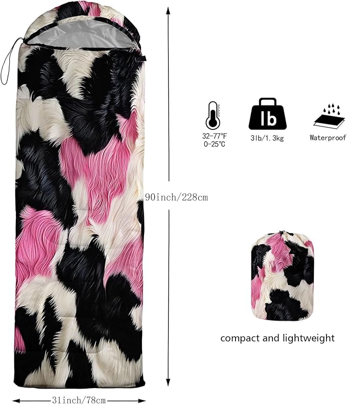 Kids Sleeping Bag for Boys Girls3D Pink Stars Print-Lightweight Warm Portable Outdoor Indoor-Waterproof Cold Weather Resistant Sleeping Bag for Camping Hiking