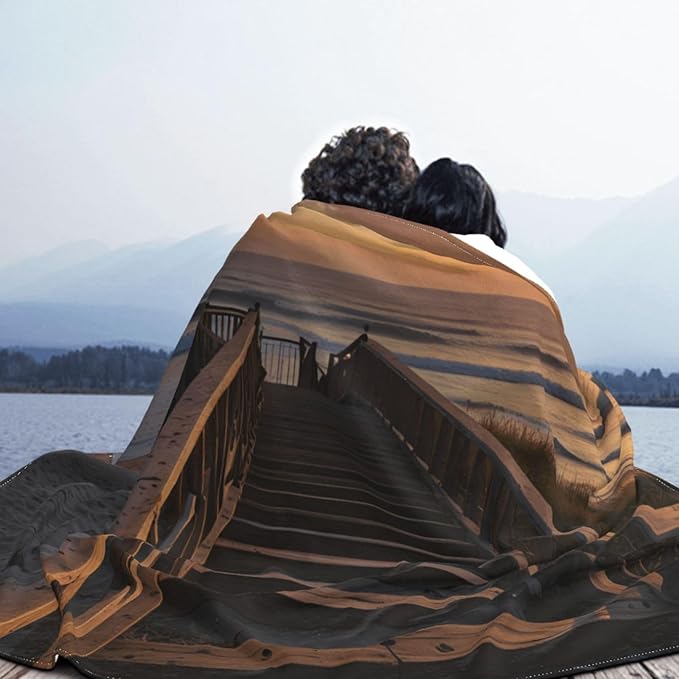 StairsSunset 60x50 Printed Soft Fleece Blanket for Sofa Bed and Camping - Cozy Blanket for Travel Picnics Nighttime Use