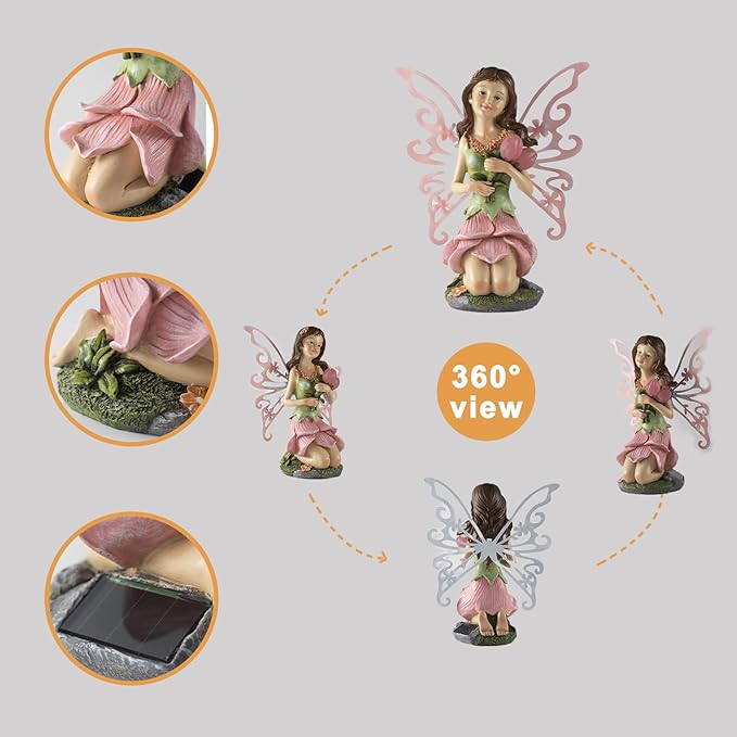 Fairy Decor Solar Outdoor Statue Accessories for Fairy Garden Gifts - Resin Figurine for Patio Yard Lawn Size 8.35 x 4.92 x 10.82 inches