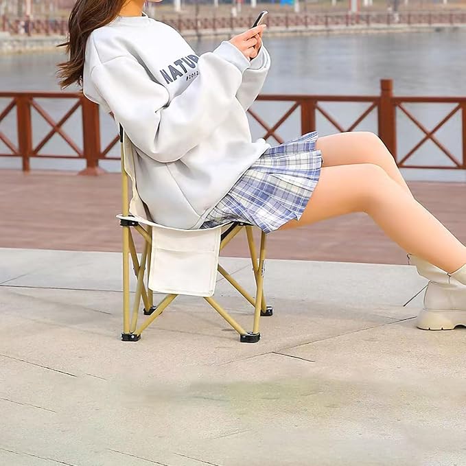 Sturdy Camping Folding Chair with Oxford Cloth Beach Picnic Mountaineering Fishing Folding Stool Portable Outdoor Stool Leisure (Beige 39x39x65cm/15.35x15.35x25.59in)