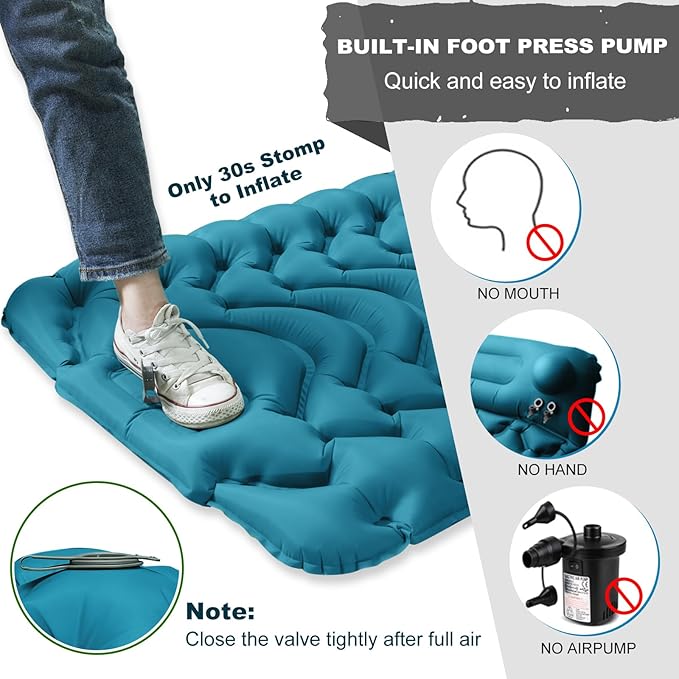 MEETPEAK Camping Sleeping Mat Inflatable Sleeping Pad Foot Press Lightweight Camping Pad for Backpacking Hiking Traveling Durable Waterproof Air Mattress Compact Camping Pad