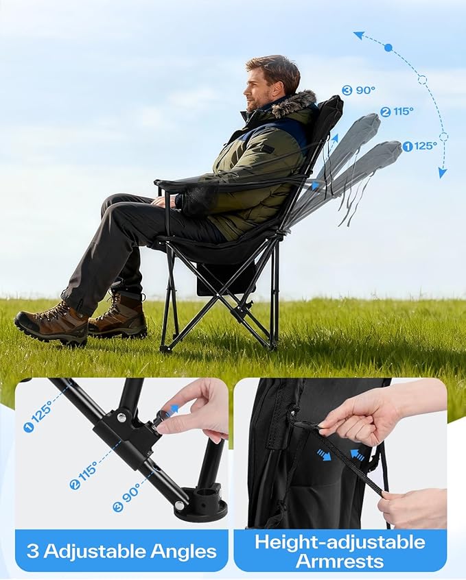 Sportneer Folding Camping Chair: 24'' Extra Wide 3 Adjustable Angle Collapsible Chairs with Cup Holder &amp Carry Bag - Oversized Heavy Duty Padded Outdoor Chair for Camping Yard Fishing Support 353