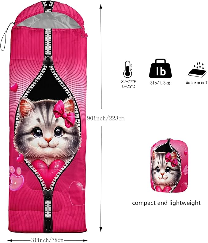 AILONEN Kawaii Panda Sleeping BagsLightweight &amp Waterproof3 Season Warm &amp Cool WeatherDreamy Purple Flower Animal Themed Sleeping Bags for BoysGirlsKidsAdults TravellingOutdoors