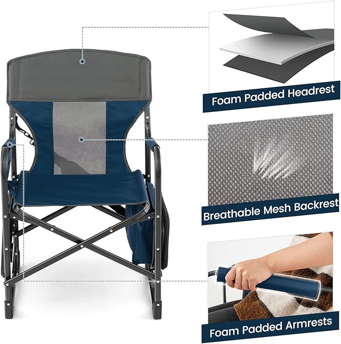 Tangkula Camping Chairs Folding Camp Chair with Side Table Cooler Bag Portable Outside Padded Lawn Chair for Travel Picnic Fishing Heavy Duty Oversized Director Chair for Adults Supports 400lbs