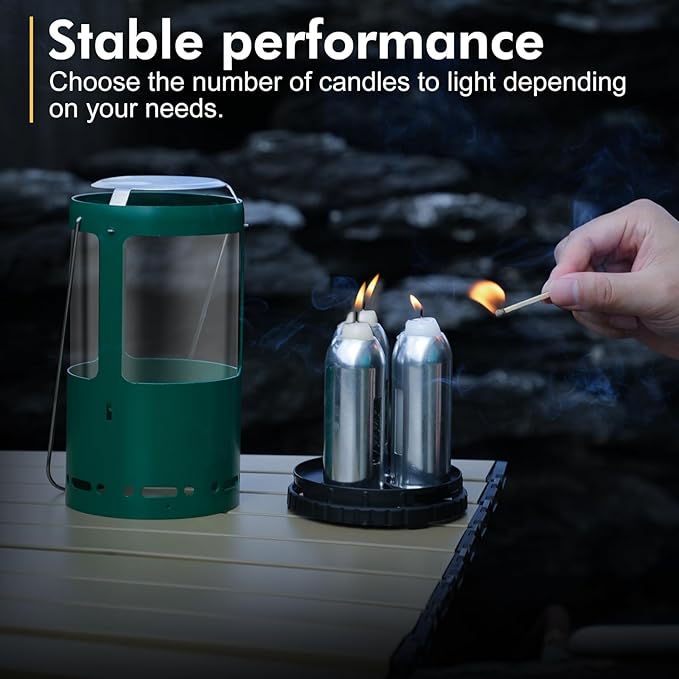 Candle Lantern Camping Gear for Campers and Emergency Use Without Candles (Green)