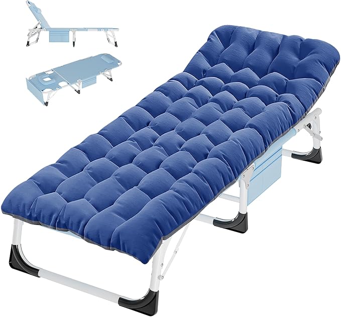 ABORON Folding Camping Cot W/Mat &amp Face Arm Hole for Adults Adjustable Heavy Duty Outdoor Bed1200 D Layer Oxford Travel Camp Cots for Beach Pool LawnYard Patio