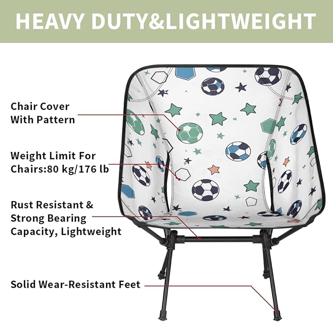 Honeybaby Folding Camping Chair Cartoon Soccer Camping Chairs Lightweight Portable Chair Outdoor Foldable Chairs for Camping Travel Picnic Beach Hiking