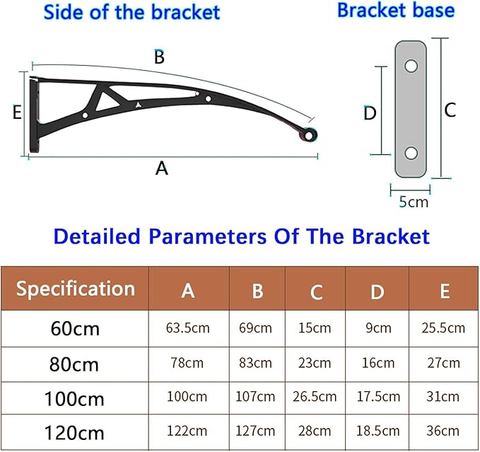 Awning for Door Entrance Aluminum Bracket Polycarbonate Board Exterior Awnings 60x220cm/24x87in 100x160cm/39x63in for Sun Shutter Rain Snow Protection(100x180cm/39x71in)