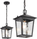 Outdoor Pendant Light Black Outdoor Porch Light fixtures with Anti-Rust Exterior Hanging Lantern Height Adjustable Outside Chandelier with Water Glass for House Patio Garage