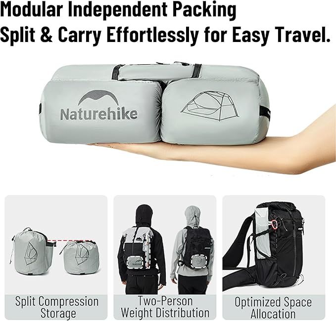 Naturehike Star River UL Camping Tent with Divided Packing Design - 1/2 Person Lightweight Backpacking Tent Double Layer Waterproof Tent for One Man Hiking Travel Cycling Two Person