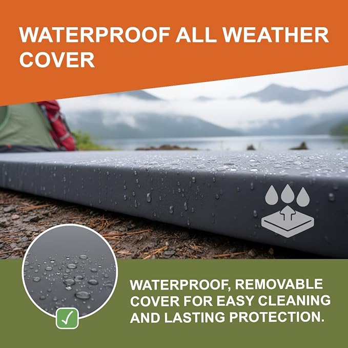 Waterproof Multi-Purpose Camping Mattress (26x72/30x75/38x75) Roll-Up Pad with Non-Slip Bottom Washable Zipper Cover – Medium-Firm CertiPUR Foam for Tent Floor RV Bunk or Guest Use
