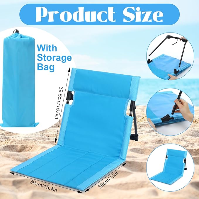 Karenhi 4 Pcs Foldable Poolside Chairs Portable Beach Chair Folding Poolside Chairs for Edge of Pool for Adults Traveling Camping Picnic Lawn Accessories (Light Blue)