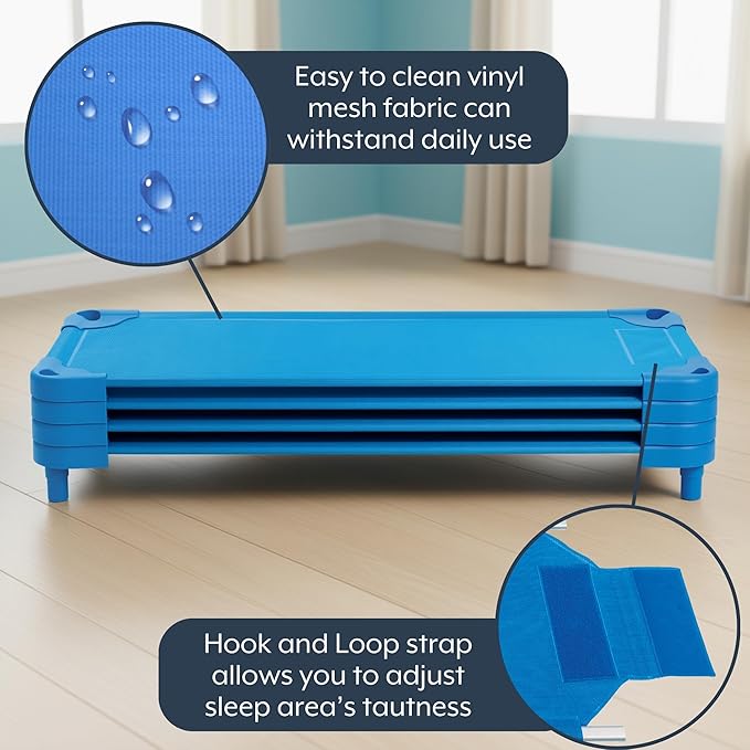Angeles Stackable Daycare Cots Value Line Toddler Cot 40 L x 22 W Assembled Daycare Furniture for Preschool Classroom Toddler Size Pack of 1 Blue