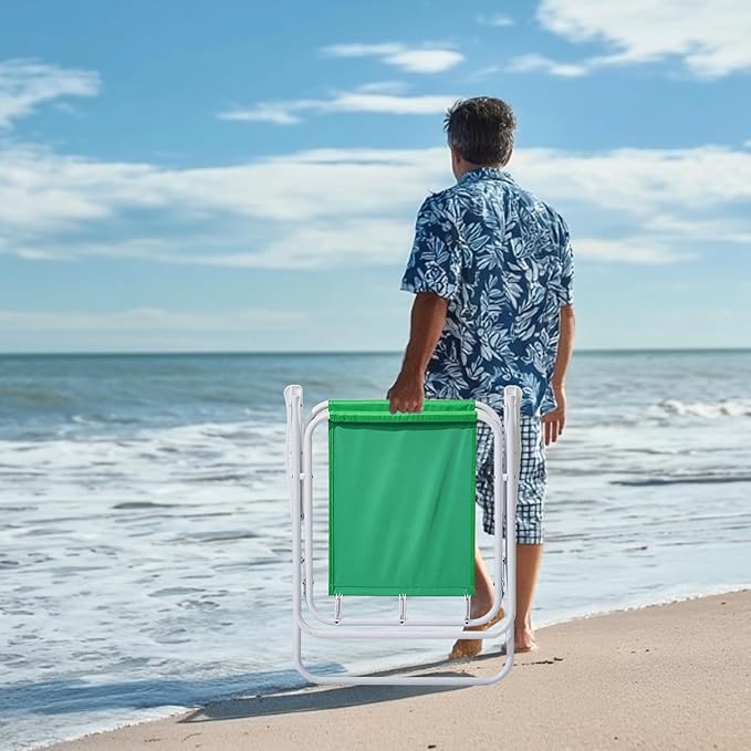 Folding Beach Chair with Umbrella Portable Heavy Duty Camping Chair for Adults Lightweight High Back Chair with Detachable Sun Shade Supports 265lbs for Beach Park Travel Outdoor (Green)