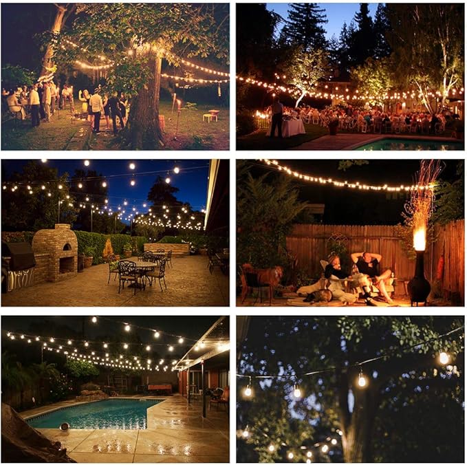 GANA Outdoor String Lights Patio Lights 48FT Music Flash RGBW Colourful Safe 12V Low Voltage LED Shatterproof Bulbs Connectable Heavy Duty Wire IP65 Waterproof Level for Courtyards Cafe Bistro