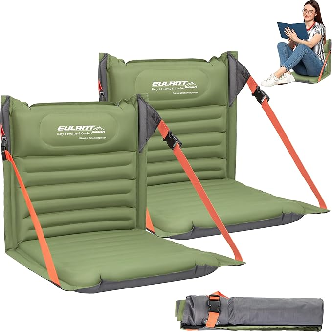 EULANT Lightweight Inflatable Folding Seats for Camping Chair with Back Support and Adjustable StrapsFoldable Bleacher Chairsfor Camping Hiking Sporting Events and Park