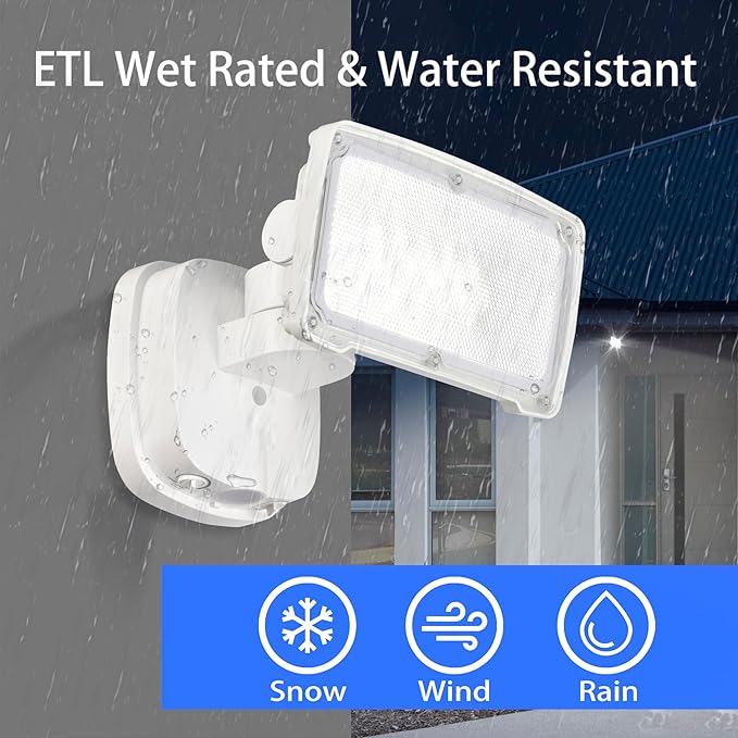 26W Flood Lights Outdoor Integrated LED Security Light Fixture with 1 Adjustable Head Adjustable Brightness and Color Dusk to Dawn Exterior LED Outdoor Light for Garage Yard Porch 2-Pack (White)