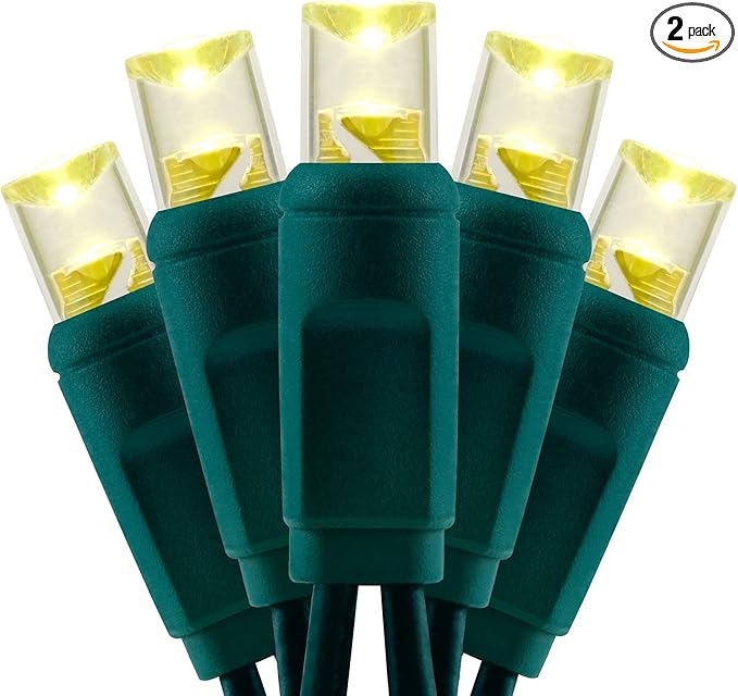 YULETIME Warm White 5MM LED Christmas Lights 50 ft 100 Count 6 Spacing One-Piece High Waterproof Wide Angle UL Certified String Light (6“ Warm White - Green Wire)