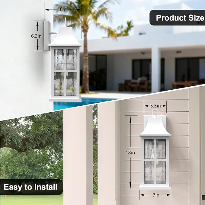 18 Modern Outdoor Wall Lights Aluminium Dusk to Dawn Outdoor Lighting Exterior Wall Lantern Waterproof Porch Light Outside Light for House Garage Patio (1 Pack White)