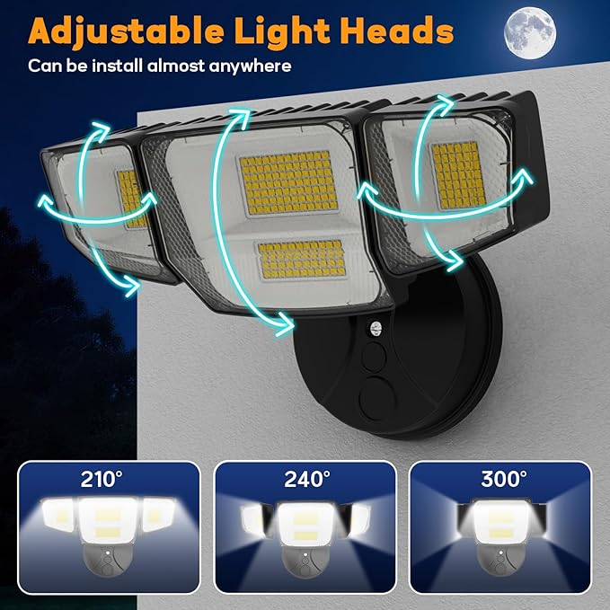 90W 10000LM Flood Lights Outdoor LED Security Lights with 4 Heads Switch Controlled 6500k Daylight IP65 Waterproof Exterior Floodlight for Outside Garage Yard Porch Eave