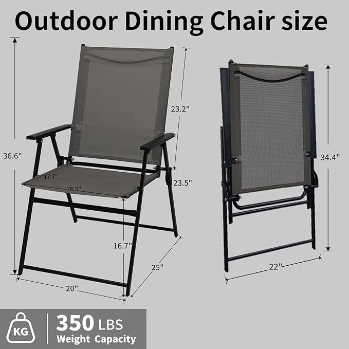 SHGJ&ampSOFT Set of 6 Folding Patio Chairs Outdoor Chair with Armrests for Lawn Garden Pool Beach Yard Lounge Metal Frame No Assembly Camping Chairs (Grey 6pc)