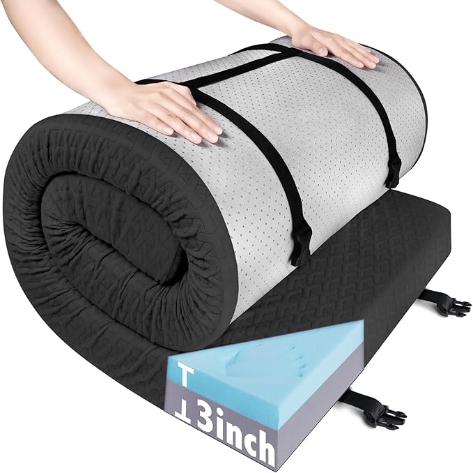 Memory Foam Camping Mattress Pad 3 Inch Thick Portable Sleeping Pad with Waterproof Cover Portable Roll Up Cot Mattress Pad Floor Mat for Travel Truck Bed Tent 72 x 24x 3