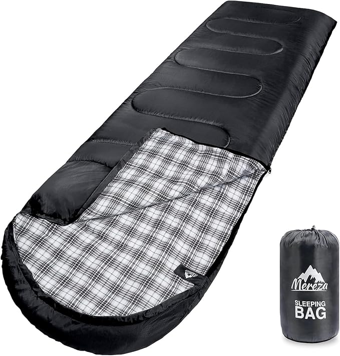 MEREZA Flannel Sleeping Bag for Adults XL Large Wide Sleeping Bags for Camping Mens Warm Cotton Sleeping Bag 4 Season Warm &amp Cool Weather
