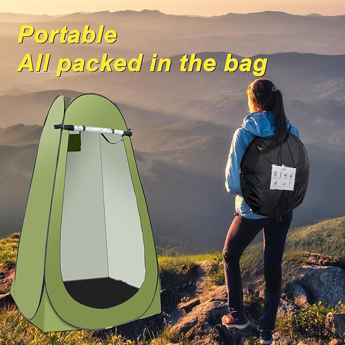 Portable Camping Privacy Tent Outdoor Shower Tent Kit with 5 Gallon Shower Bag-(Nozzle Upgraded)