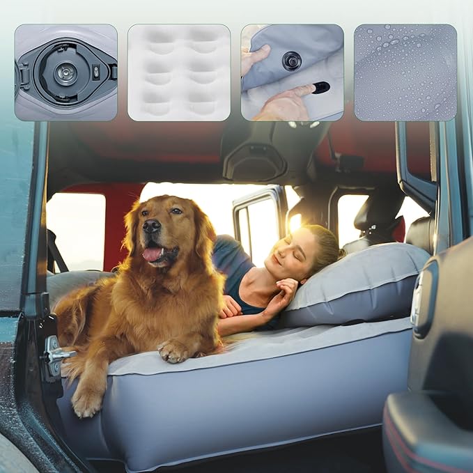 SUV Air Mattress with One-Click Charging Wireless Air Pump Detachable Pillow 10inch Air Mattress for Jeep Wrangler JK JKU JL JLU Unlimited 4 Door Heavy Duty Car Camping Patent Pending