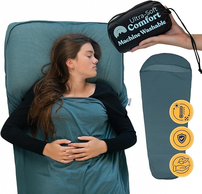 Sleeping Bag Liner for Hot or Cold Weather Camping Ultra-Soft Washable 86x35  Lightweight &amp Anti-Static Polyester Knit Sleep Sack Adult Travel Sheets Summer Sleeping Bag liner Cotton Feel