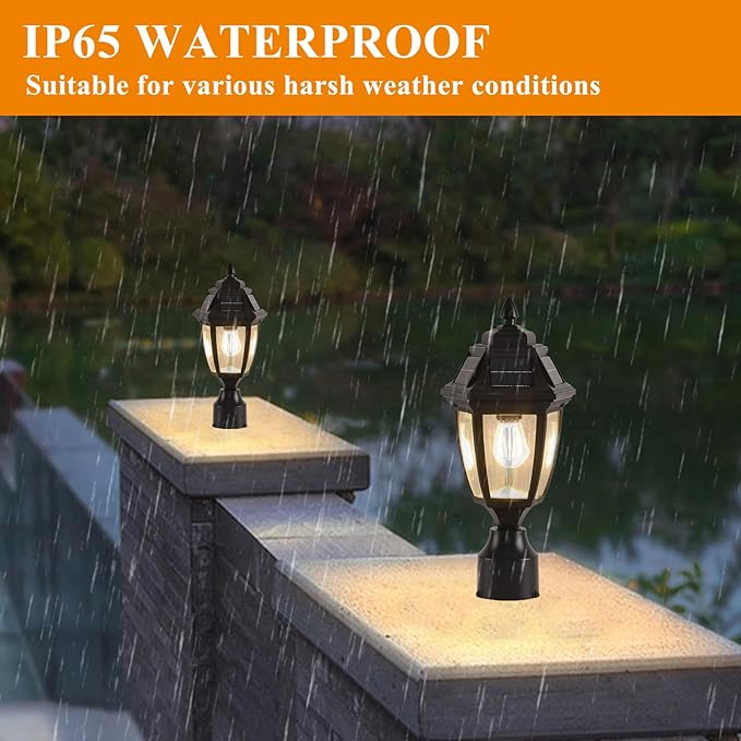 Solar Post Lights 2 Pack Motion Sensor Post Lantern Without Pier Mount Base Waterproof Solar Powered Pole Light Fixture for Patio Yard Garden