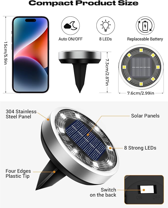 btfarm 24 Pack Solar Lights Outdoor 8 LED Solar Ground Lights IP65 Waterproof Flat Solar Disc Light Pathway Lights for Garden Lawn Yard Christmas Decorations Red+Blue+Cool White