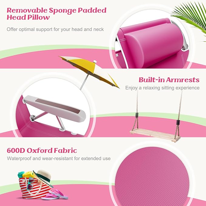 Goplus Beach Chair 2 Pack 330lbs Folding Backpack Chairs for Adults with 5 Positions Storage Pockets Towel Bar &amp Headrest Foldable Low Beach Lounge Portable Aluminum Lay Flat Camping Chair