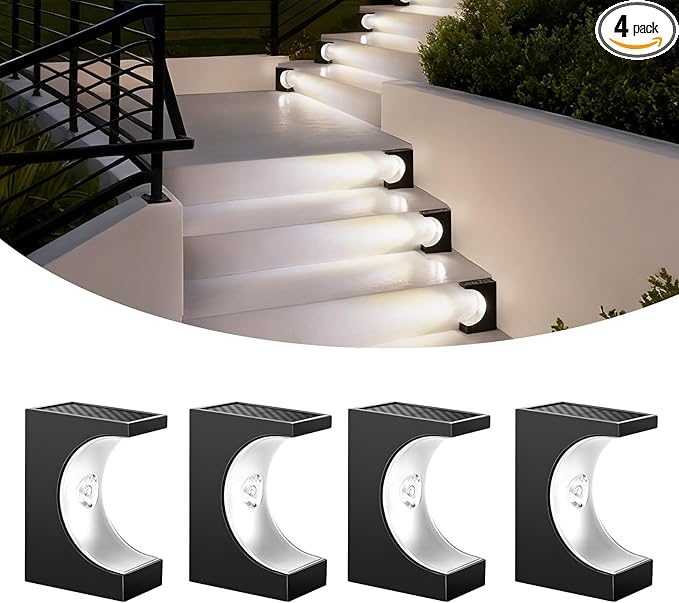 Solar Step LightsStair Lights Outdoor Waterproof LED Step for Outside Outdoor Solar Powered Step Lighting for Patio Decor Deck Porch Front Door Walkway (Cool White4 Pack)