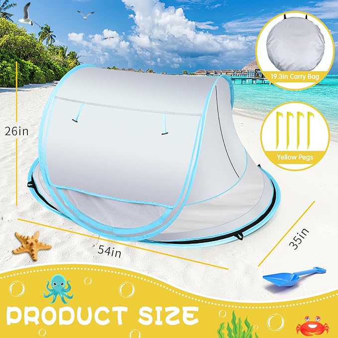 Baby Beach TentLarge Pop Up Beach Tent Sun Shade for BeachPortable Baby Travel Tent with Mosquito NetIndoor Baby Play TentUPF 50+ UV Protection Sun Shelters for Infants