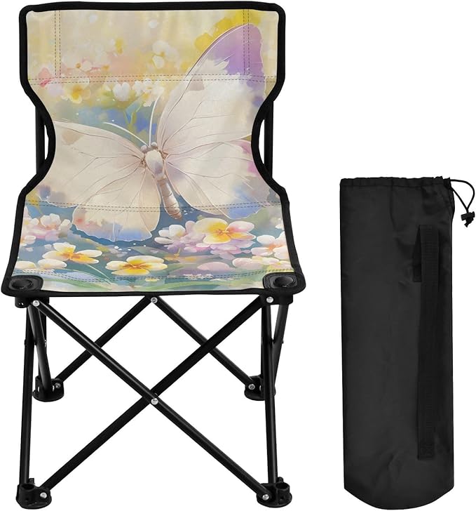 Colorful Butterfly Portable Camping Chairs Folding Chair - Durable Oxford Fabric Lightweight Iron Frame Easy Fold Design - Ideal for Outdoor Activities Camping Fishing and Travel